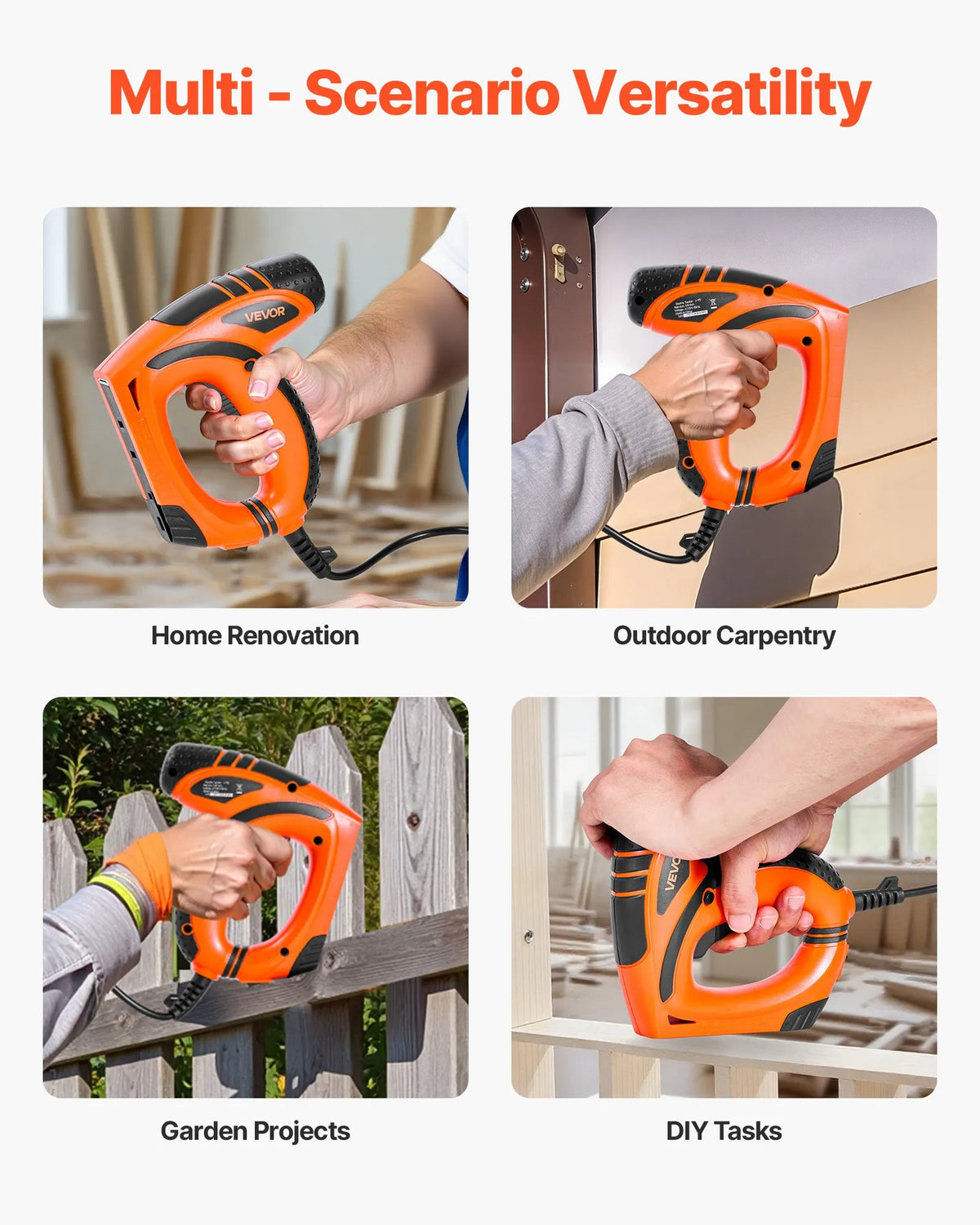 VEVOR Electric Nail and Staple Gun 2 in 1, 18 G (1.2 mm) Nails up to 15 mm, Includes 1000 Staples and 1000 Nails, with Anti-Slip Rubber Handle, Suitable for Woodworking and DIY Projects