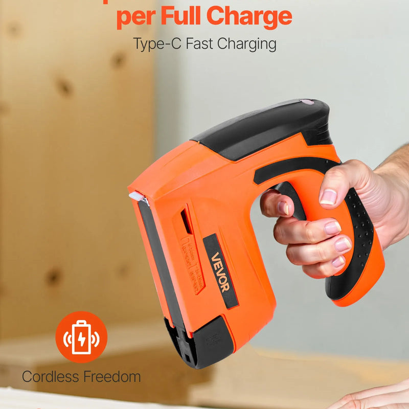 VEVOR bezvadu bradu naglotājs 2-in-1 (naglu un skavu pistole), 18 GA līdz 15 mm, ar 1000 skavām un 1000 naglām, akumulatora barošana, neslīdošs gumijots rokturis kokapstrādei, galdniecībai un DIY projektiem