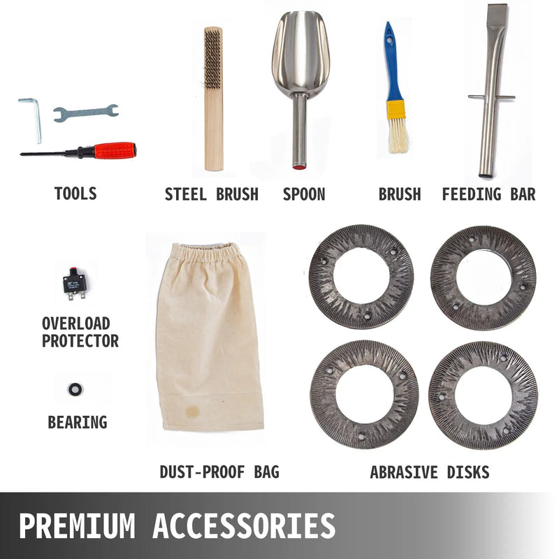 VEVOR 2,2 kW komerciālā graudu malšanas iekārta, elektriskās graudu dzirnaviņas ar jaudu 30–50 kg/h, 50 kg ietilpības pulvera malšanas iekārta no nerūsējošā tērauda, piemērota sausu graudu, sojas pupu, garšvielu un kafijas malšanai