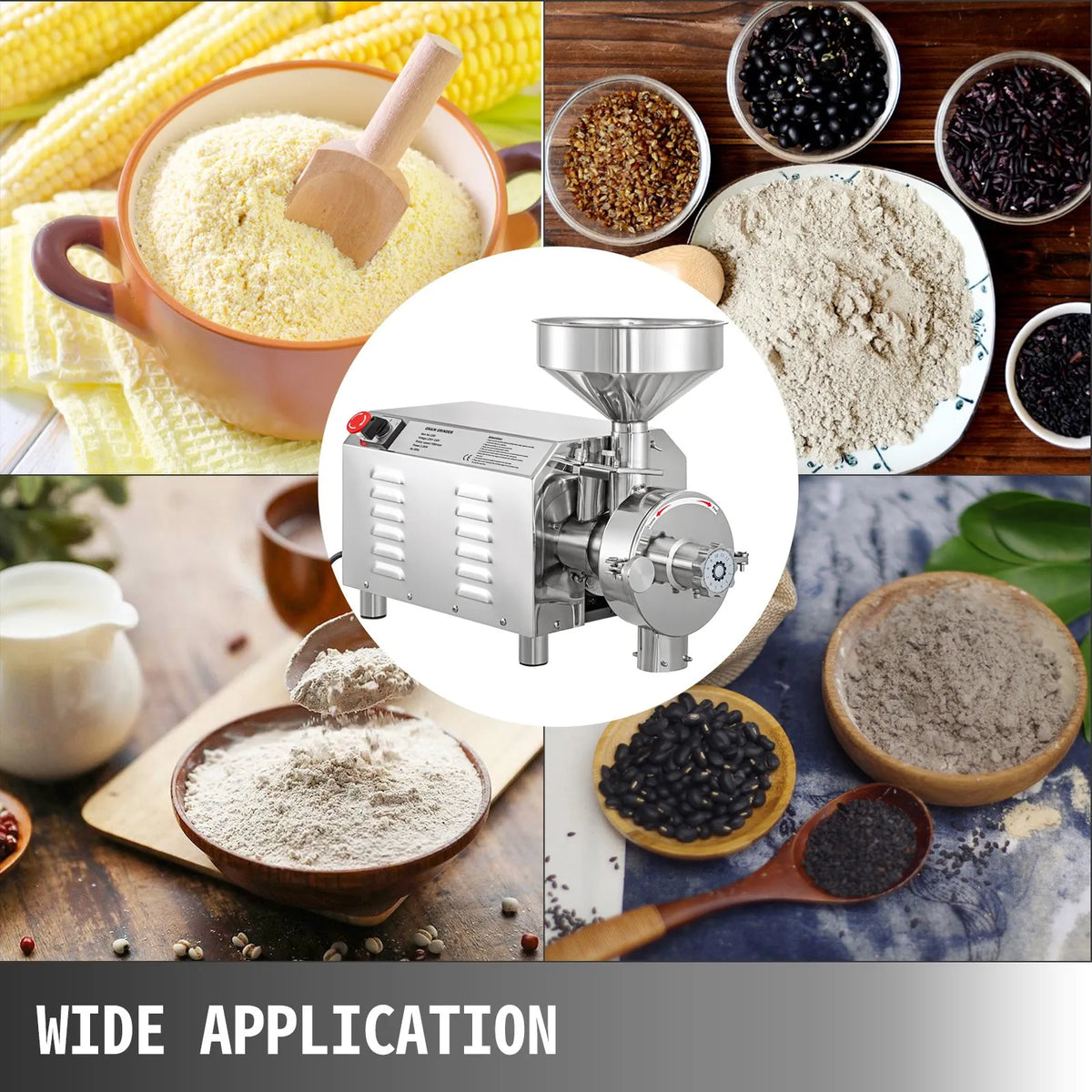 VEVOR Commercial Grain Mill 2.2 kW, 30–50 kg/h, 50 kg Capacity, Stainless Steel