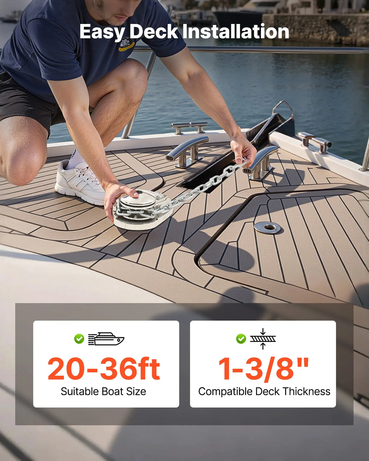 VEVOR Vertical Anchor Winch for Boats, 12 V DC 600 W, Suitable for 6.35 mm Chain or 14.3–15.9 mm Nylon Rope, Maximum Pull 320 kg, 316 Stainless Steel Construction, for Boats 6–11 m