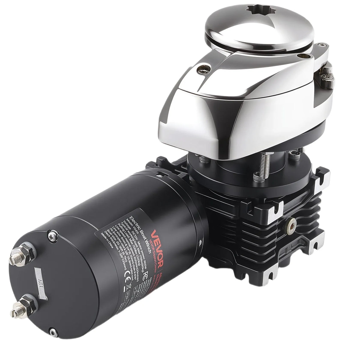 VEVOR Vertical Anchor Winch for Boats, 12 V DC 600 W, Suitable for 6.35 mm Chain or 14.3–15.9 mm Nylon Rope, Maximum Pull 320 kg, 316 Stainless Steel Construction, for Boats 6–11 m