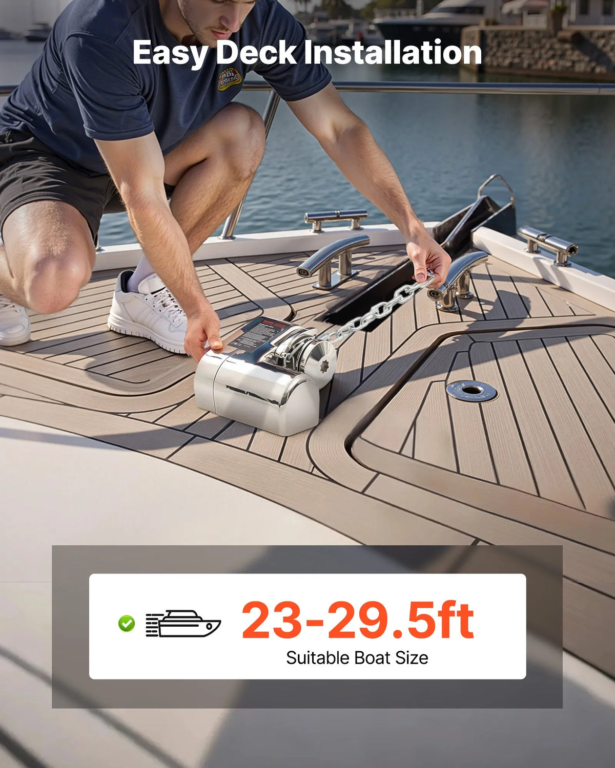 VEVOR Horizontal Anchor Winch for Boats, 12 V DC 600 W, for 6.35 mm Chain or 14.3–15.9 mm Nylon Rope, Maximum Pull 260 kg, 316 Stainless Steel, for Boats 7–9 m