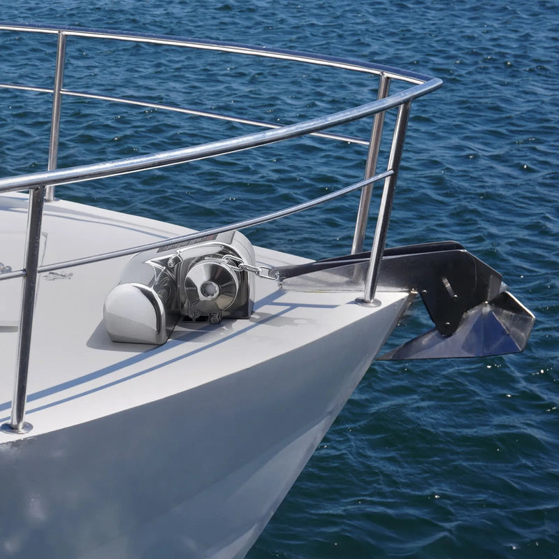 VEVOR horizontāla enkura vinča laivām, 12 V līdzstrāva 600 W, paredzēta 6,35 mm ķēdei vai 14,3–15,9 mm neilona virvei, maksimālā vilkme 260 kg, 316 nerūsējošais tērauds, laivām 7–9 m