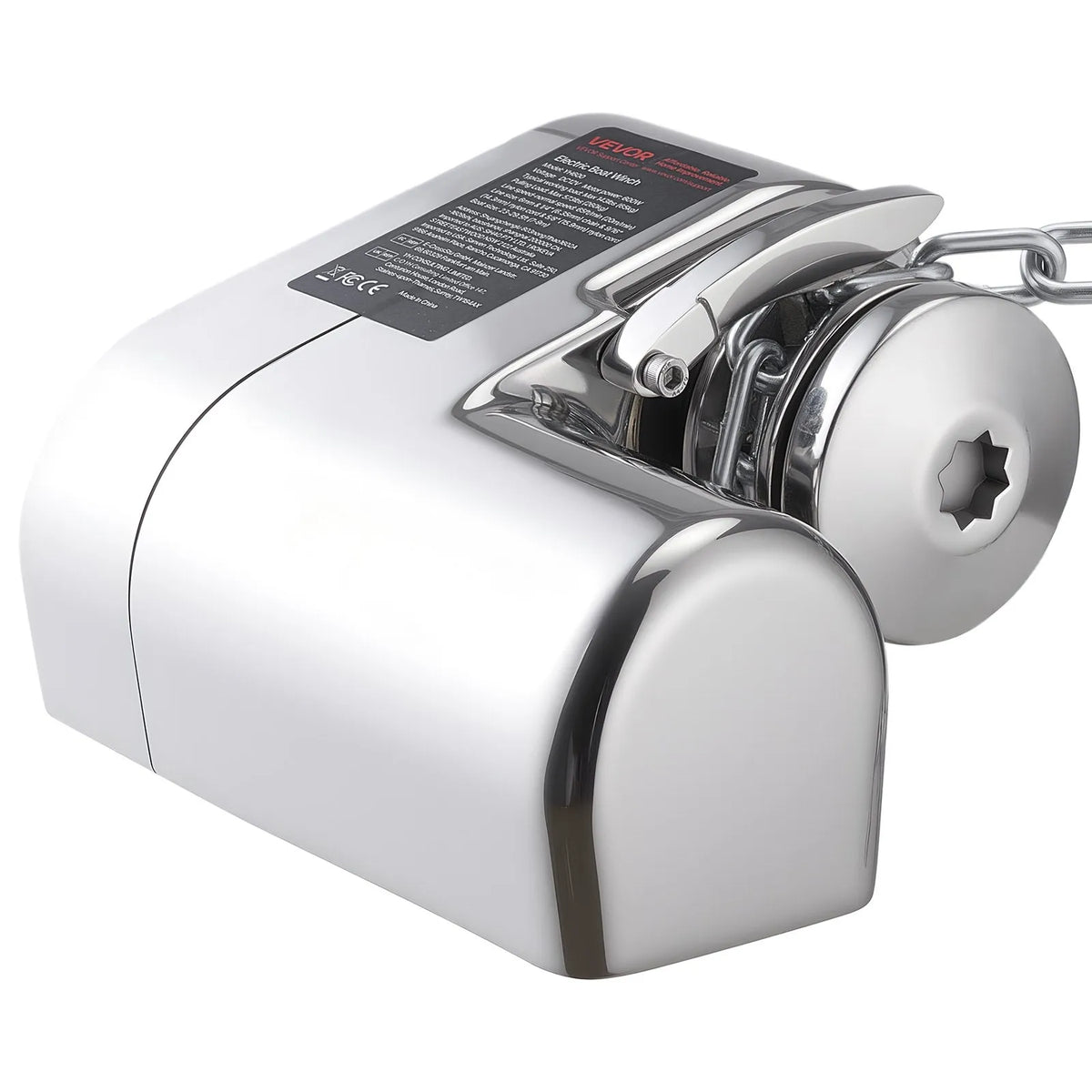 VEVOR Horizontal Anchor Winch for Boats, 12 V DC 600 W, for 6.35 mm Chain or 14.3–15.9 mm Nylon Rope, Maximum Pull 260 kg, 316 Stainless Steel, for Boats 7–9 m