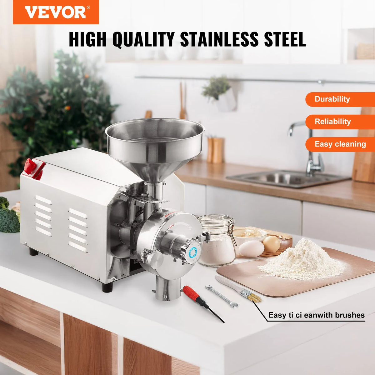 VEVOR Commercial Soya and Grain Grinder 2200 W, 50 kg/h, Stainless Steel
