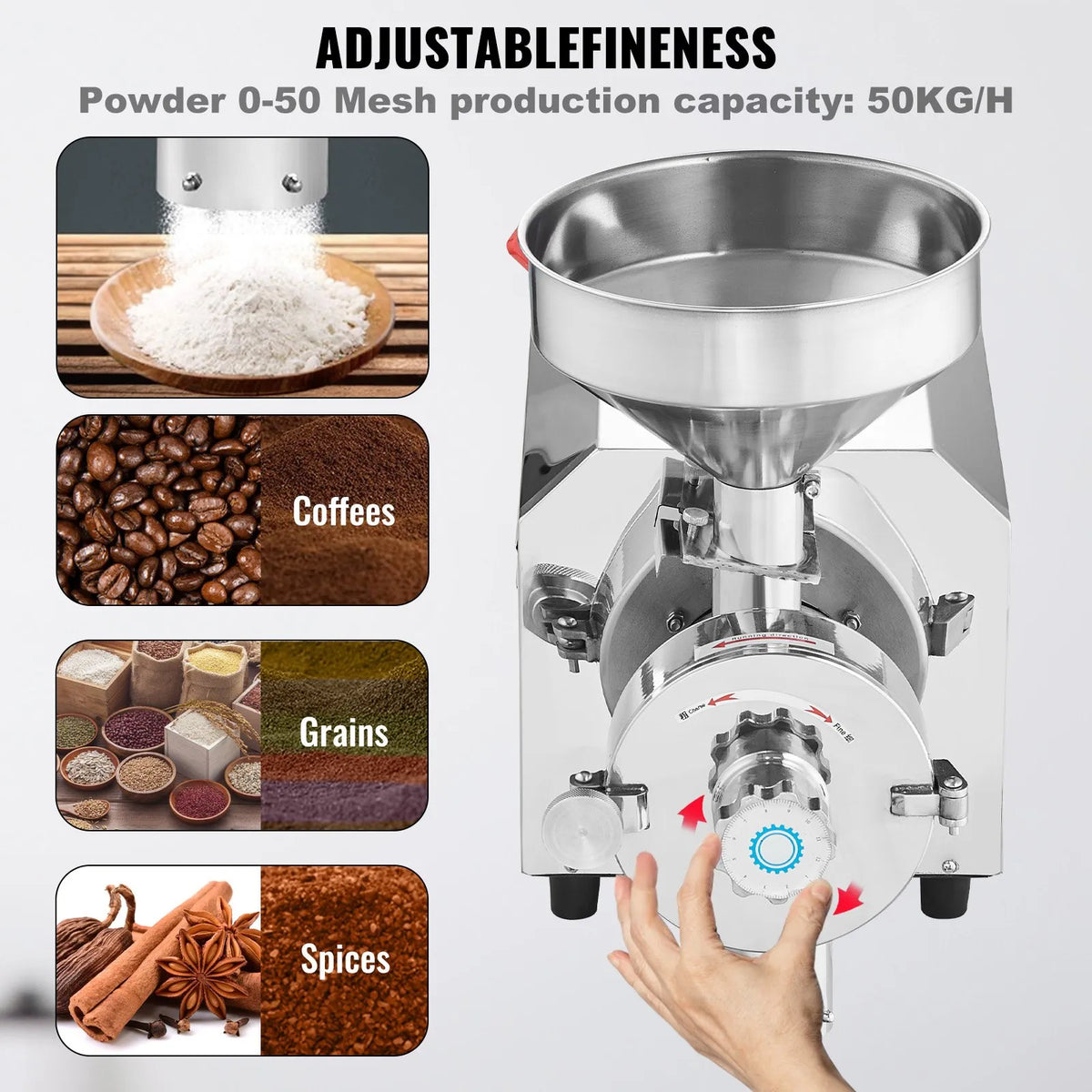 VEVOR Commercial Soya and Grain Grinder 2200 W, 50 kg/h, Stainless Steel
