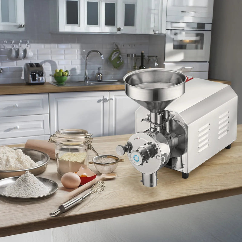 VEVOR komerciālā sojas dzirnaviņu malšanas iekārta garšvielām, 3000 W kukurūzas dzirnavu iekārta ar jaudu 100 kg/h, nerūsējošā tērauda rūpnieciskā miltu malšanas mašīna piparu, sojas, zemesriekstu, kukurūzas un graudu malšanai