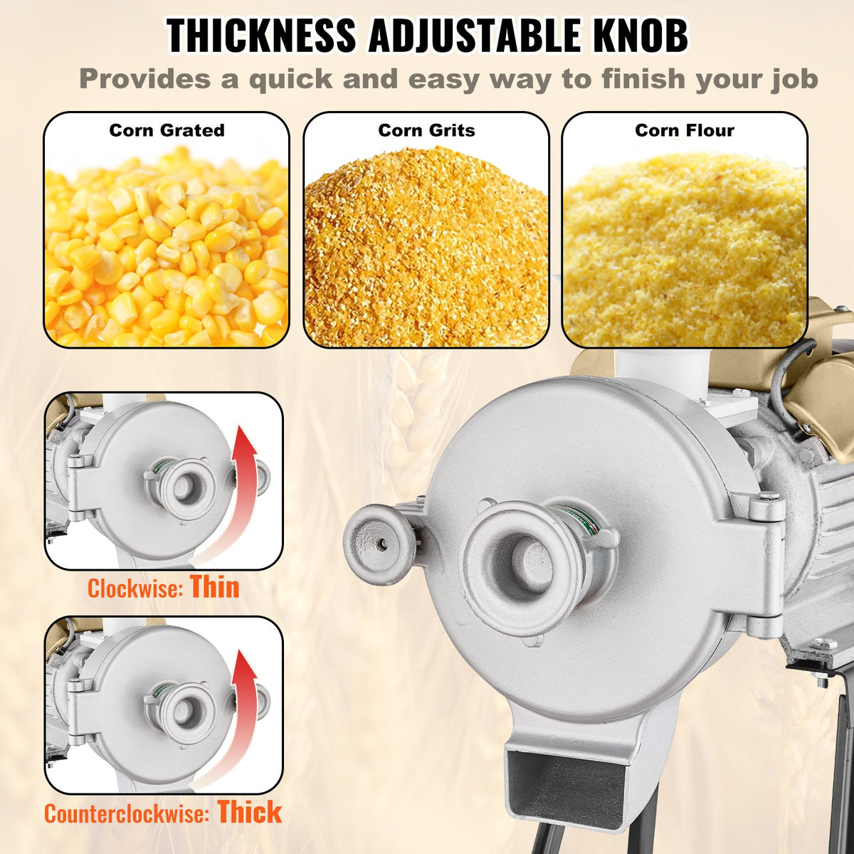 VEVOR Electric Grain Mill 3000 W with Hopper and Adjustable Fineness for Dry and Wet Grinding