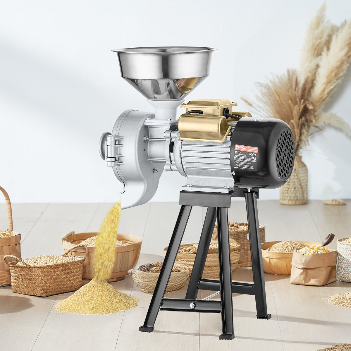 VEVOR Electric Grain Mill 3000 W with Hopper and Adjustable Fineness for Dry and Wet Grinding