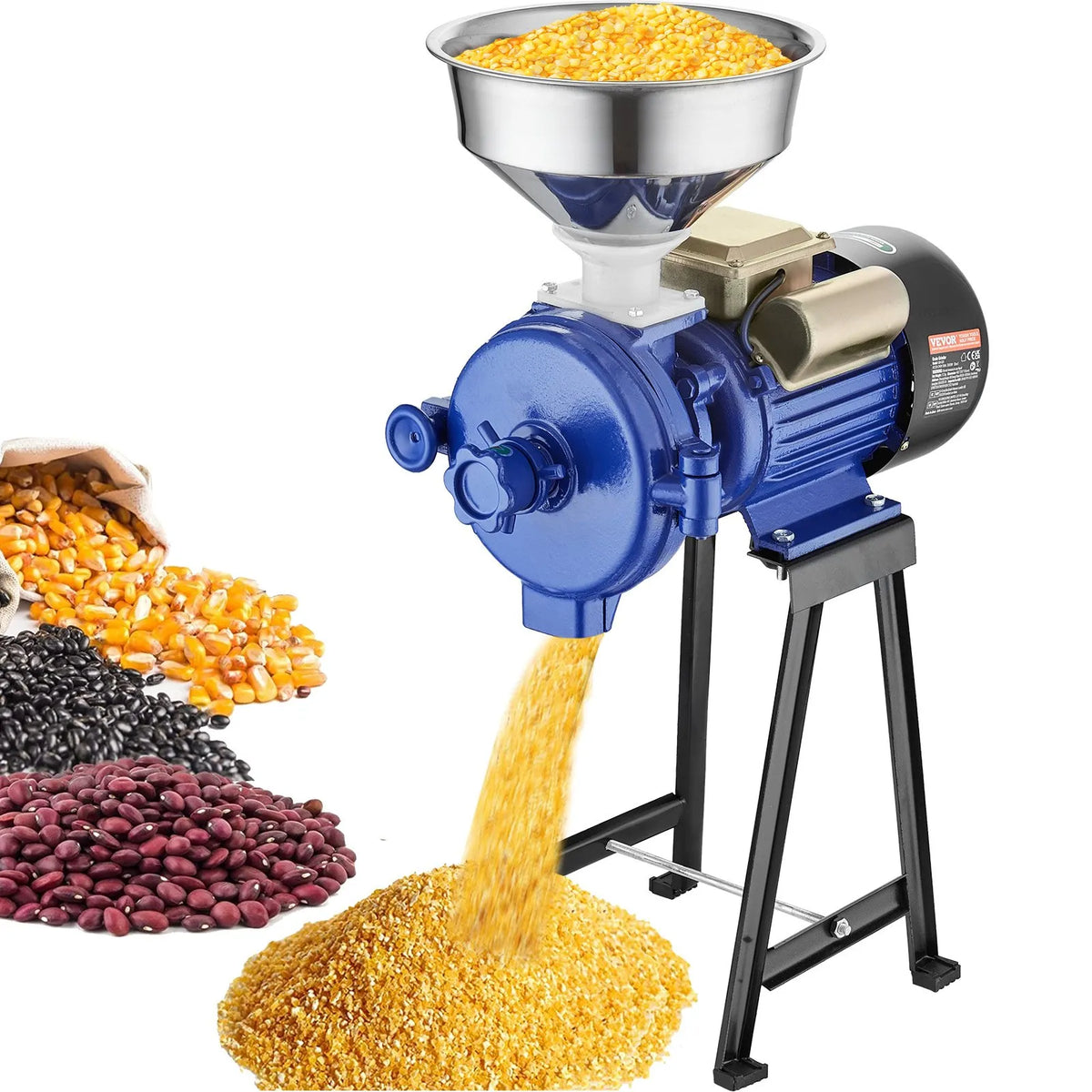 VEVOR Electric Corn and Grain Mill 3000 W with Hopper and Adjustable Fineness for Dry Grinding