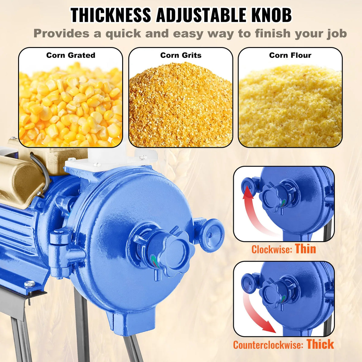 VEVOR Electric Corn and Grain Mill 3000 W with Hopper and Adjustable Fineness for Dry Grinding