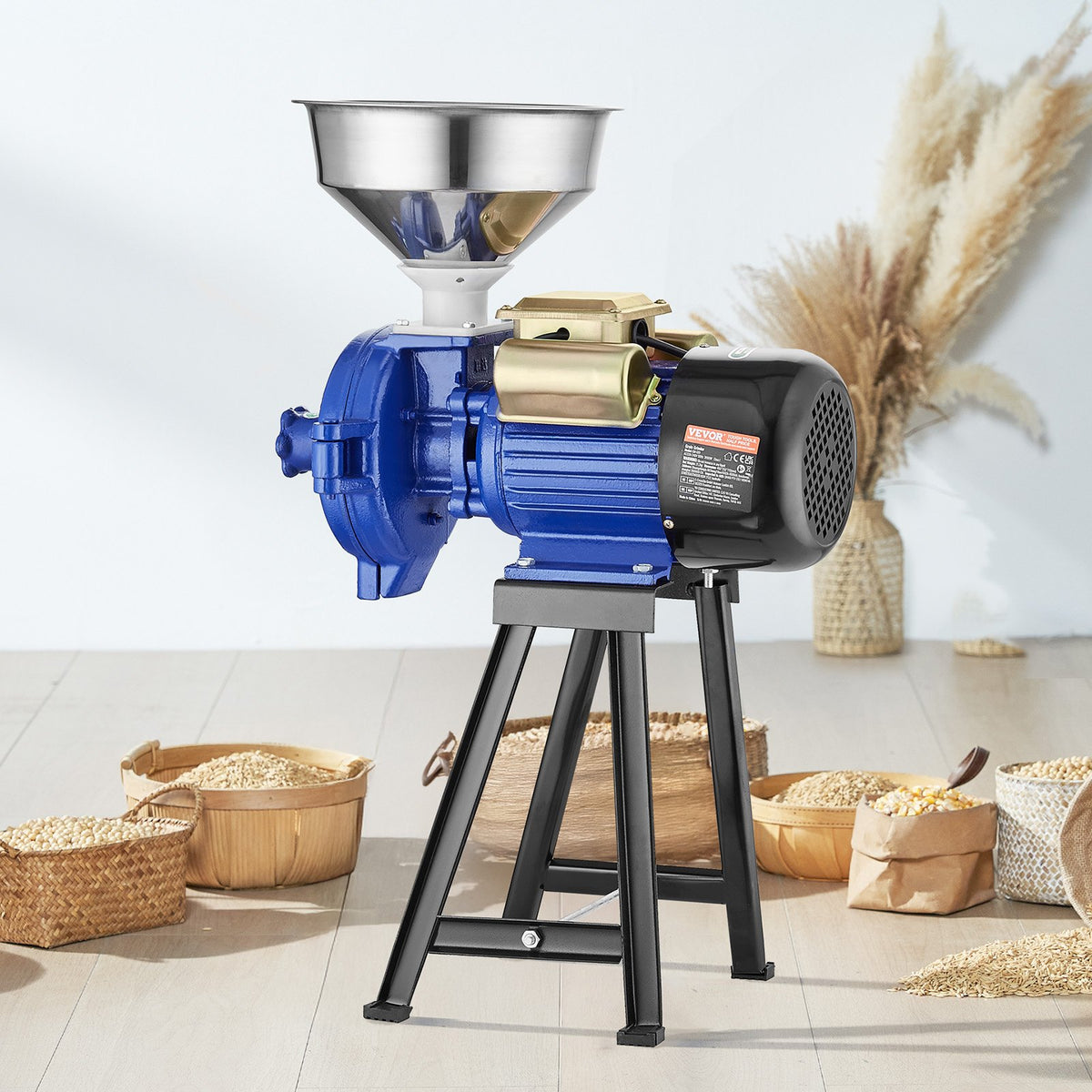 VEVOR Electric Corn and Grain Mill 3000 W with Hopper and Adjustable Fineness for Dry Grinding