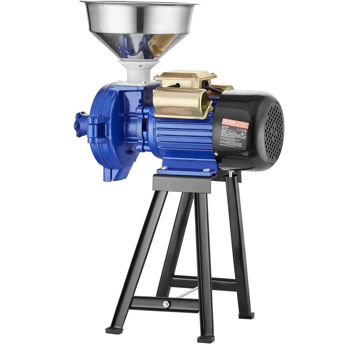 VEVOR Electric Corn and Grain Mill 3000 W with Hopper and Adjustable Fineness for Dry Grinding