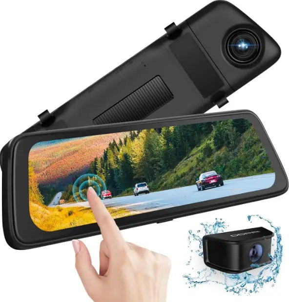 DDPAI Mola E3 2K auto video reģistrators – 9.35'' skārienjutīgs spogulis, priekšējā + aizmugurējā kamera, HDR, 24H stāvvietas režīms, balss vadība