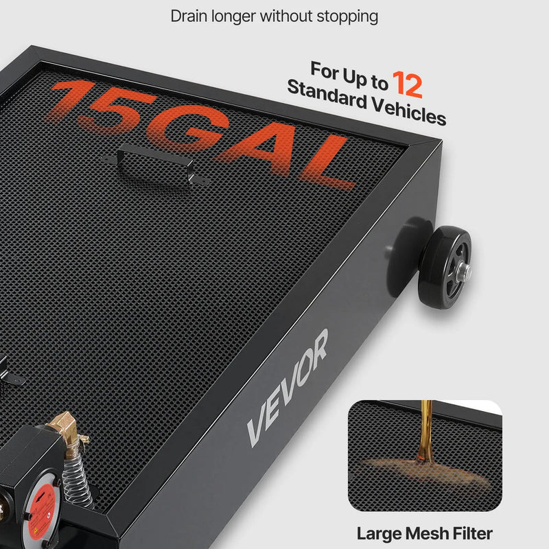 VEVOR zema profila pārvietojama eļļas noteces vanna, 56,8 l, ar elektrisko sūkni un 2,2 m šļūteni, hermētiska un korozijizturīga, piemērota automašīnām, SUV, kravas auto, motocikliem un ATV, metāla