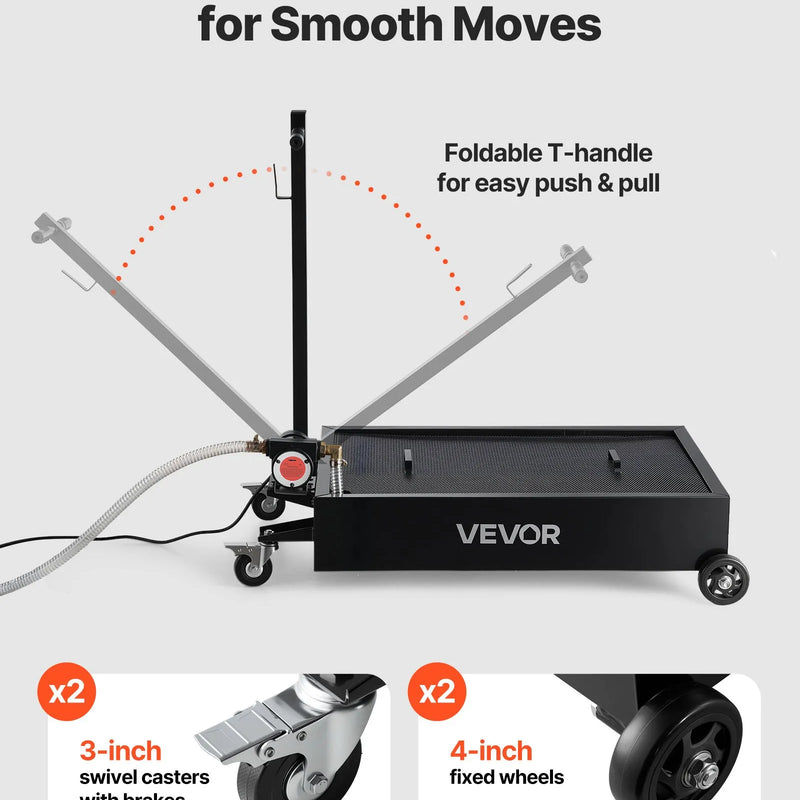 VEVOR zema profila pārvietojama eļļas noteces vanna, 56,8 l, ar elektrisko sūkni un 2,2 m šļūteni, hermētiska un korozijizturīga, piemērota automašīnām, SUV, kravas auto, motocikliem un ATV, metāla