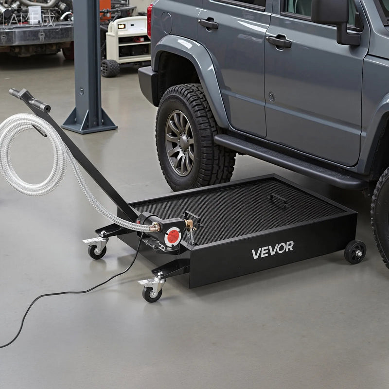 VEVOR zema profila pārvietojama eļļas noteces vanna, 56,8 l, ar elektrisko sūkni un 2,2 m šļūteni, hermētiska un korozijizturīga, piemērota automašīnām, SUV, kravas auto, motocikliem un ATV, metāla