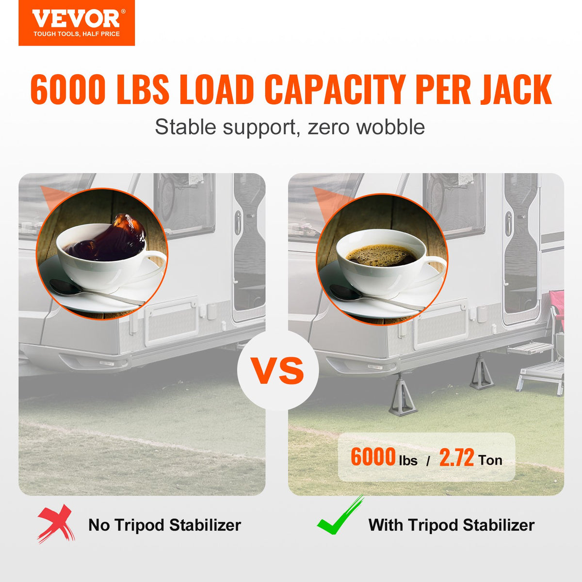 VEVOR RV Stabilisers, 4-Piece Aluminium RV Level Mounts, RV Levelling Jacks for Travel Trailers and Camping, Single Screw Mount Support Up to 6000 Lbs, Adjustable from 11 to 17 Inches