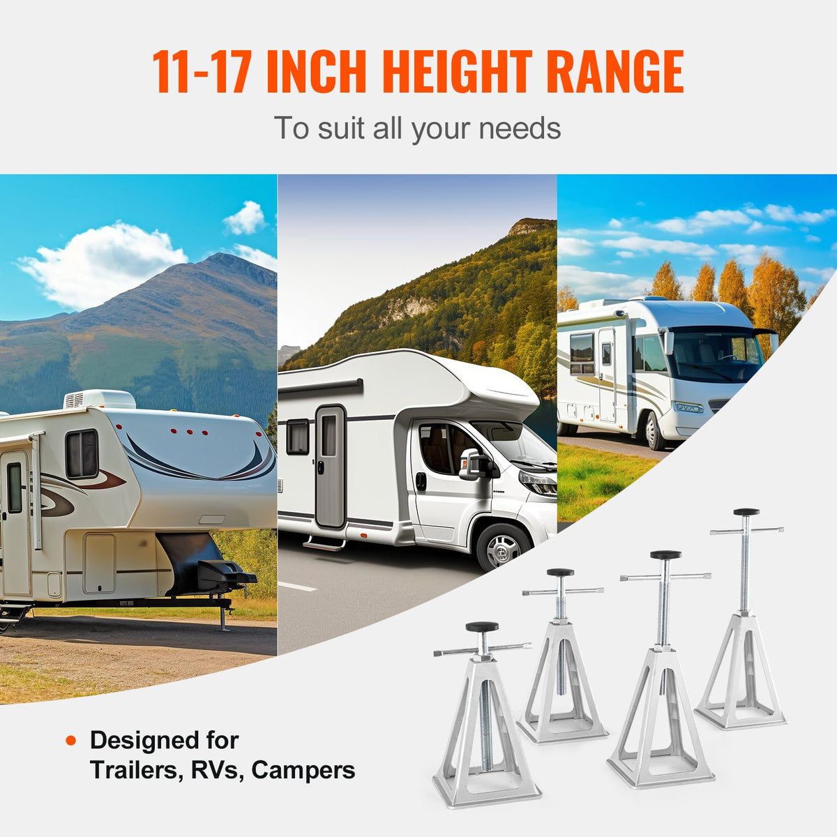 VEVOR RV Stabilisers, 4-Piece Aluminium RV Level Mounts, RV Levelling Jacks for Travel Trailers and Camping, Single Screw Mount Support Up to 6000 Lbs, Adjustable from 11 to 17 Inches