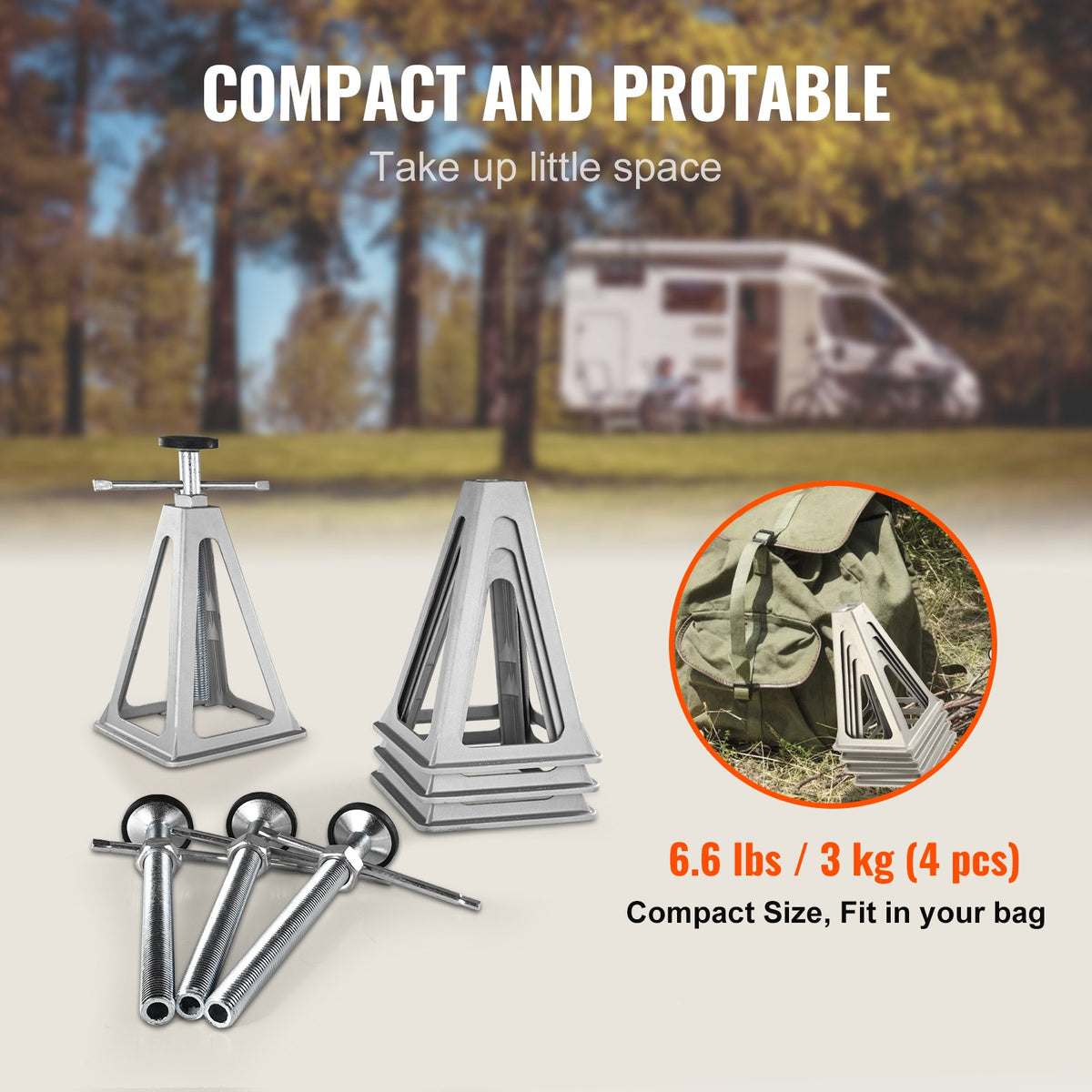 VEVOR RV Stabilisers, 4-Piece Aluminium RV Level Mounts, RV Levelling Jacks for Travel Trailers and Camping, Single Screw Mount Support Up to 6000 Lbs, Adjustable from 11 to 17 Inches