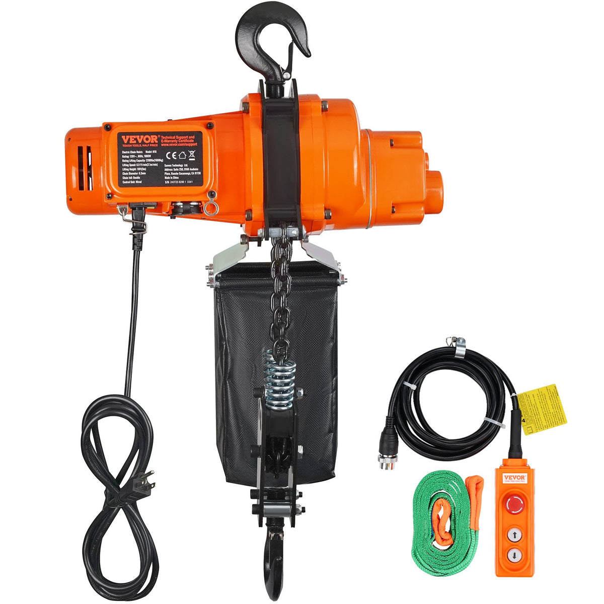 VEVOR Electric Chain Hoist, Single-Phase Lifting Hoist, 1000 kg Lifting Capacity, 3 m Lifting Height