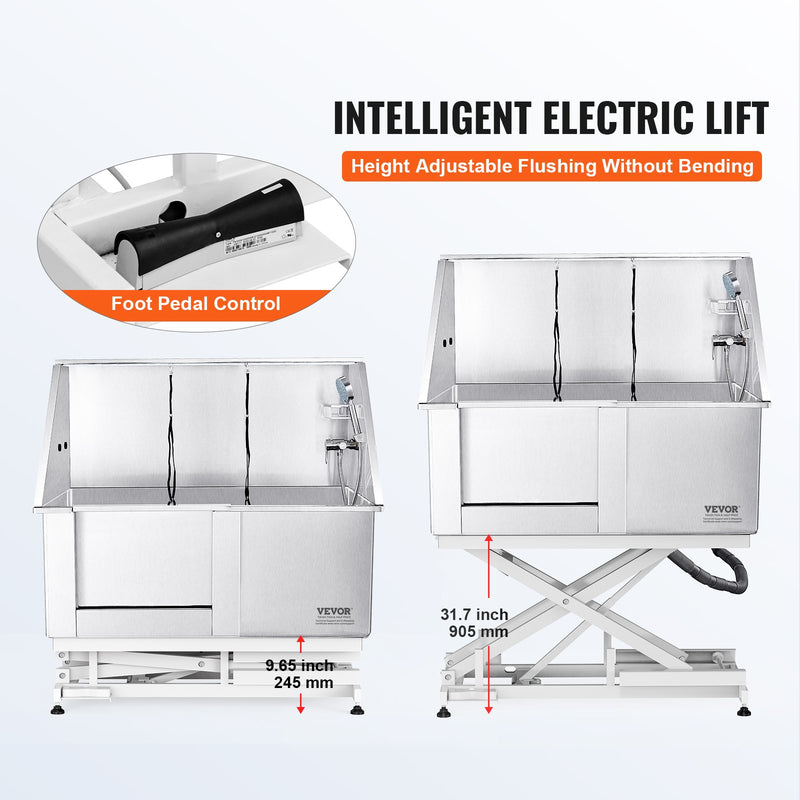 VEVOR 1,27 m elektriski regulējama augstuma suņu un kaķu kopšanas vanna