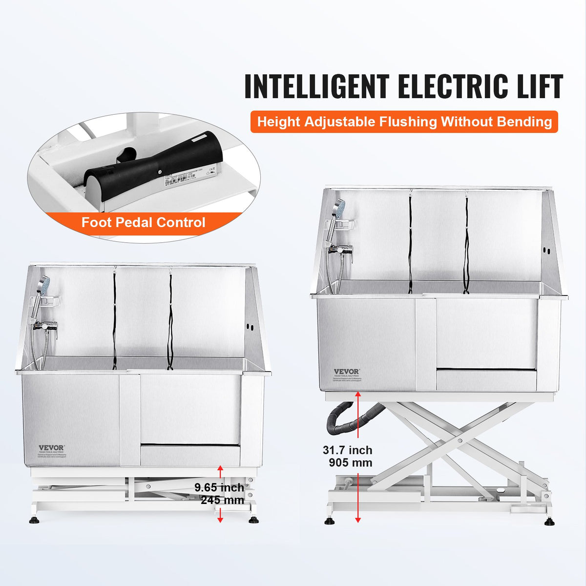 VEVOR Electric Lifting Pet Grooming Bath Tub with Adjustable Height, 127 cm