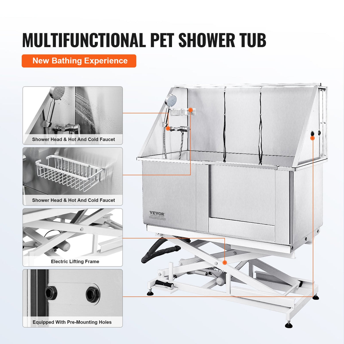 VEVOR Electric Lifting Pet Grooming Bath Tub with Adjustable Height, 127 cm