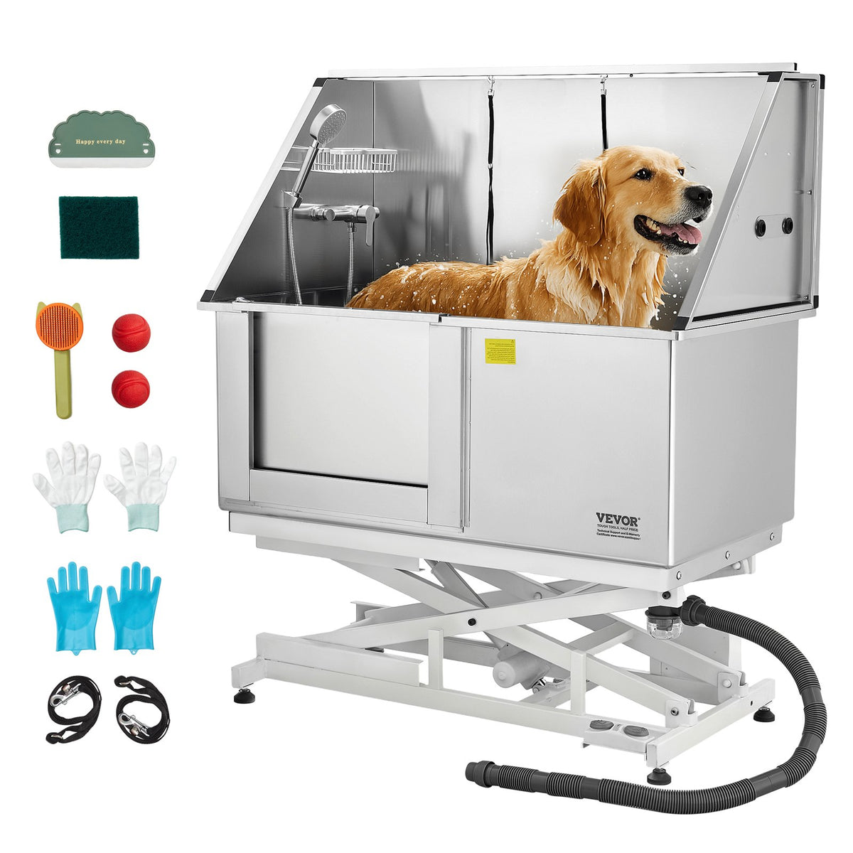 VEVOR Electric Lifting Stainless Steel Dog Grooming Bath Tub with Water Filter, 127 cm, Left Door