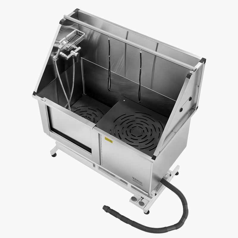 VEVOR 127 cm elektriski regulējama nerūsējošā tērauda suņu kopšanas vanna ar ūdens filtru (kreisā puse)