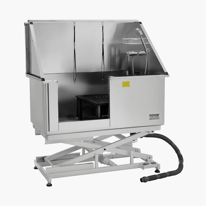 VEVOR 127 cm elektriski regulējama nerūsējošā tērauda suņu kopšanas vanna ar ūdens filtru (kreisā puse)