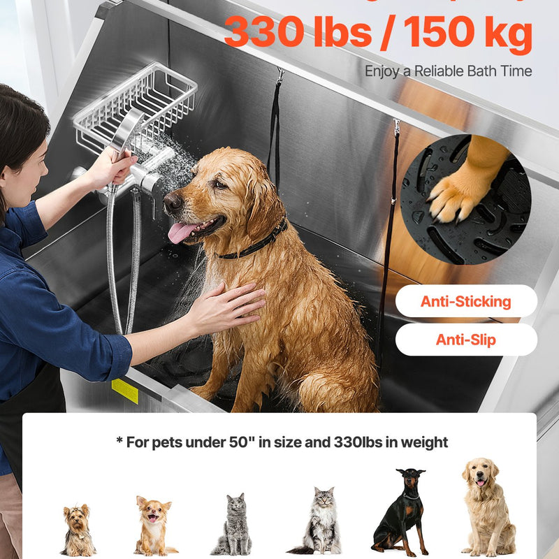 VEVOR 127 cm elektriski regulējama nerūsējošā tērauda suņu kopšanas vanna ar ūdens filtru (kreisā puse)