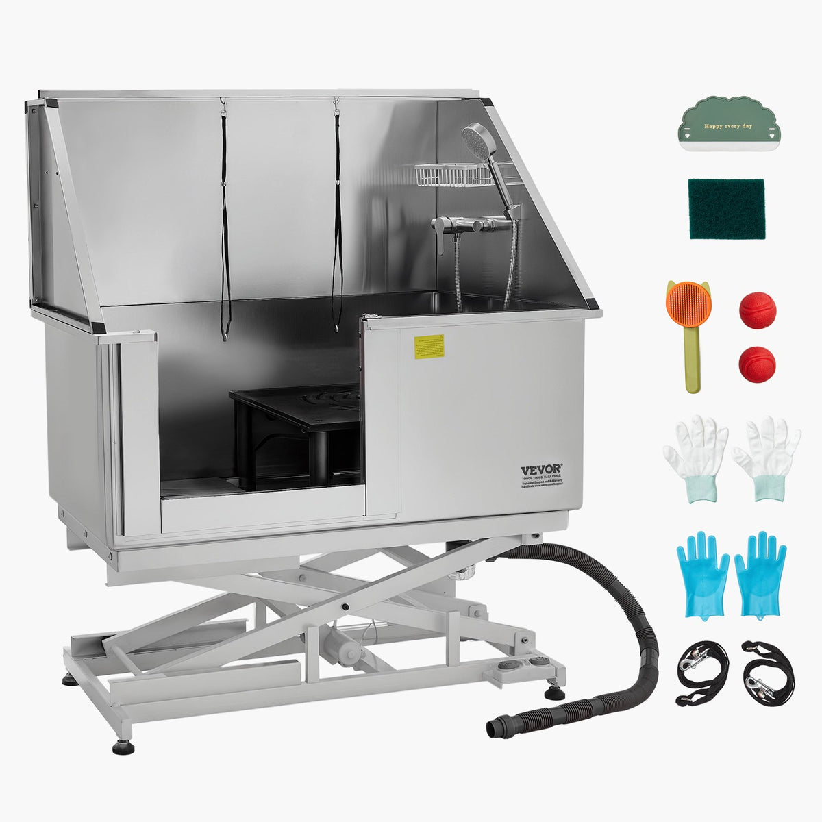 VEVOR Electric Lifting Stainless Steel Dog Grooming Bath Tub with Water Filter, 127 cm, Left Door