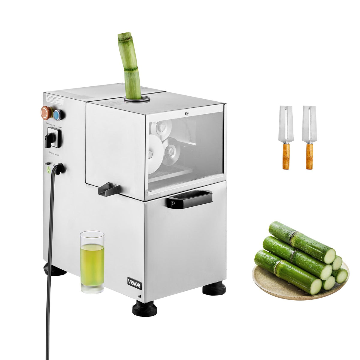 VEVOR Commercial Sugarcane Juice Press 800 W, 300 kg/h, 4 Stainless Steel Rollers