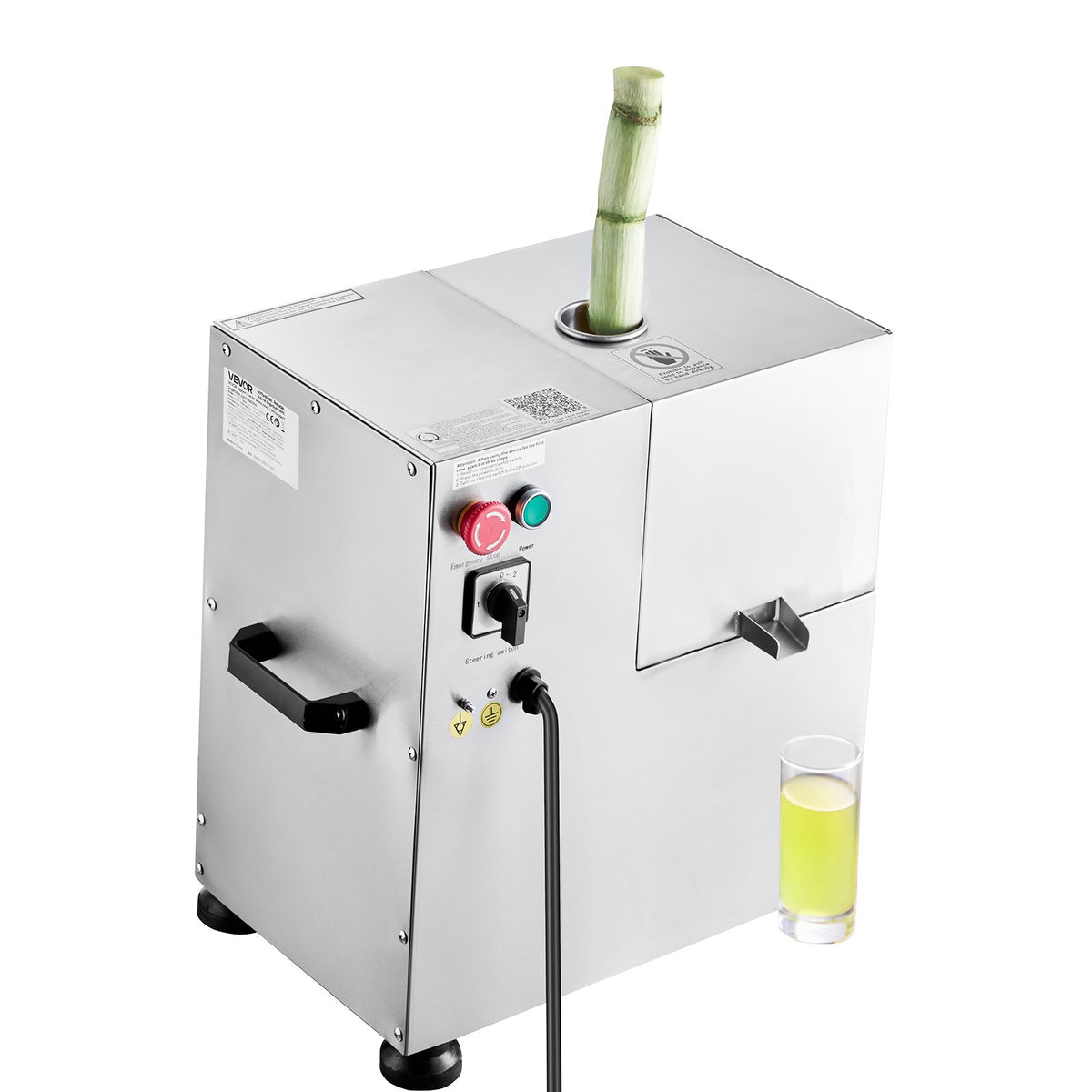 VEVOR Commercial Sugarcane Juice Press 800 W, 300 kg/h, 4 Stainless Steel Rollers