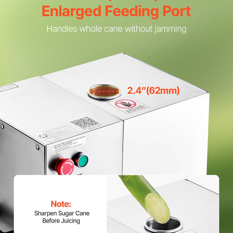 Komerciālā cukurniedru sulas spiede 800 W, elektriskā, ar 4 nerūsējošā tērauda veltņiem, jauda 300 kg/h, piemērota mājai un komerciālai lietošanai