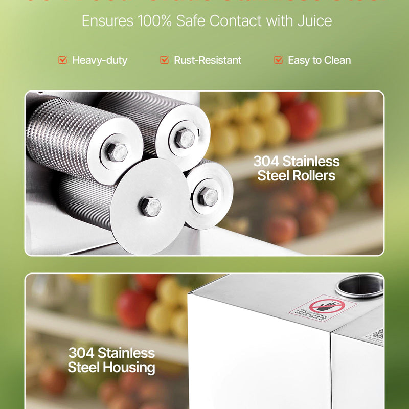 Komerciālā cukurniedru sulas spiede 800 W, elektriskā, ar 4 nerūsējošā tērauda veltņiem, jauda 300 kg/h, piemērota mājai un komerciālai lietošanai