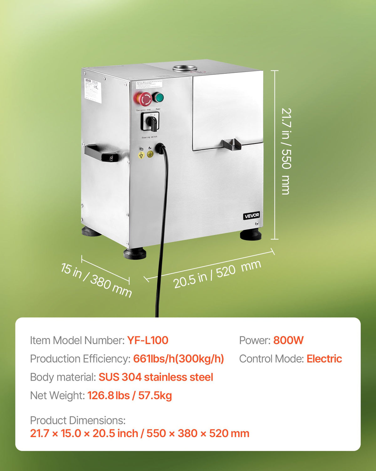 VEVOR Commercial Sugarcane Juice Press 800 W, 300 kg/h, 4 Stainless Steel Rollers