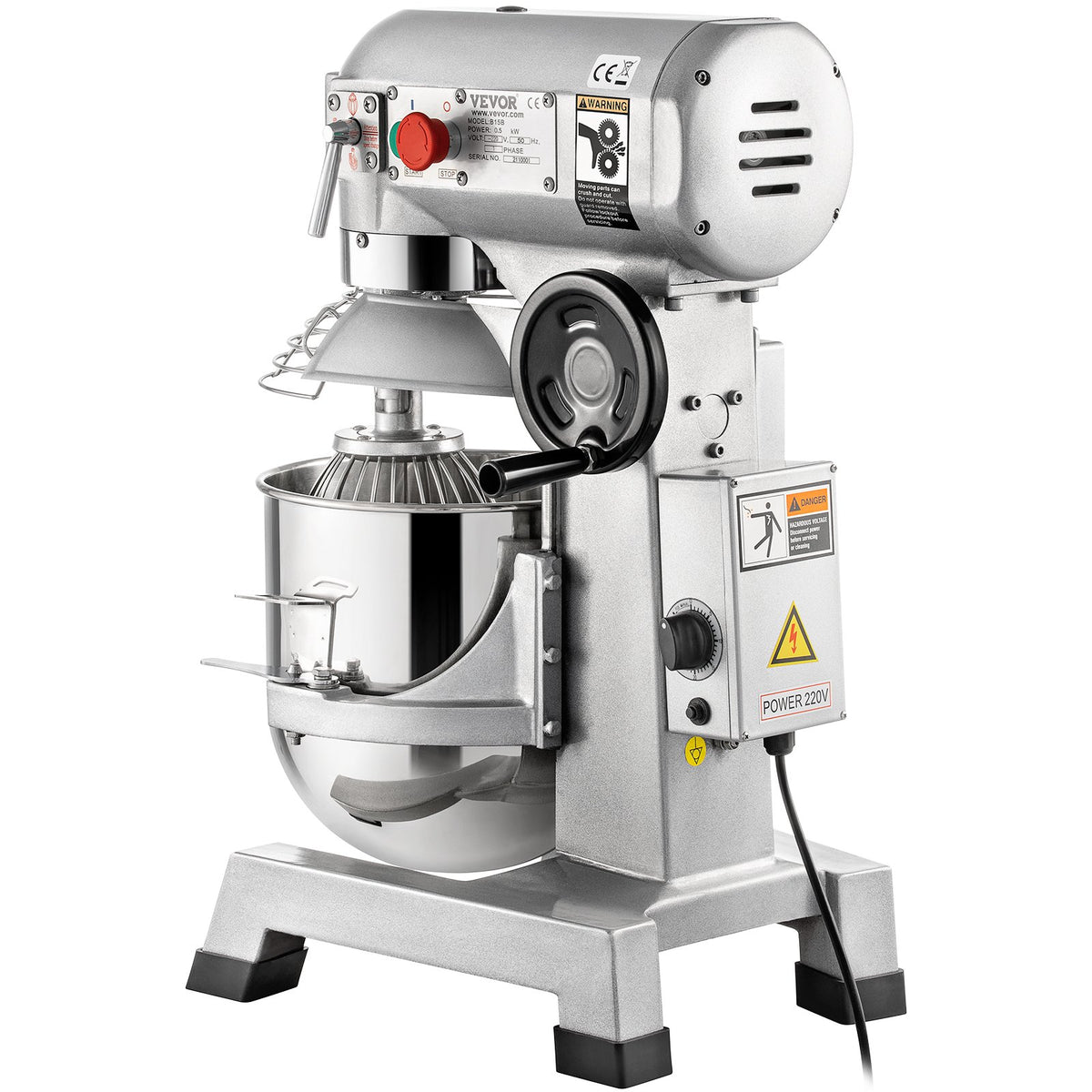 VEVOR Commercial Stand Mixer 15 L, 850 W, 3 Speeds, with Hook, Whisk and Paddle