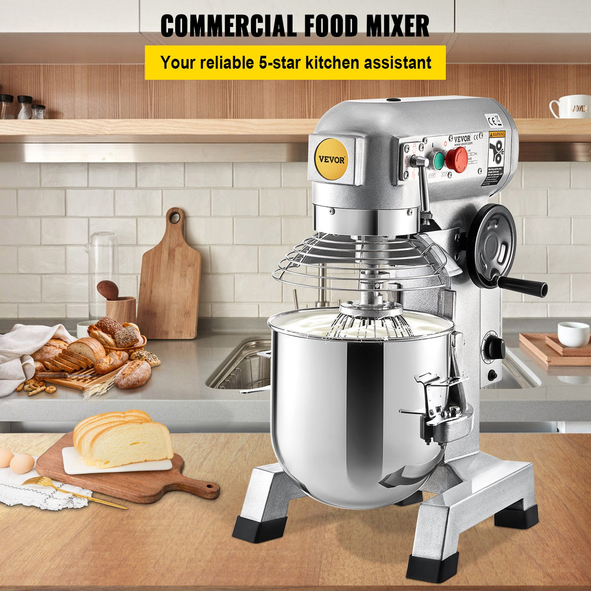 VEVOR Commercial Stand Mixer 15 L, 850 W, 3 Speeds, with Hook, Whisk and Paddle