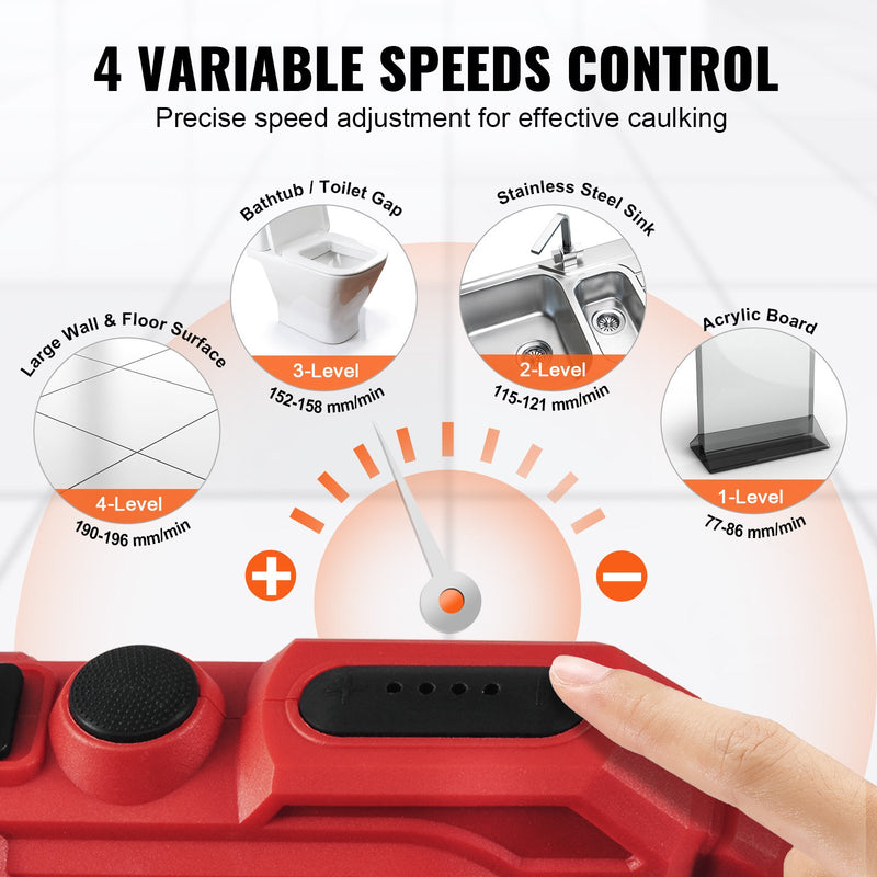 VEVOR bezvadu akumulatora hermētiķa pistole 20 V, 600 ml, ar 4 regulējamiem ātrumiem