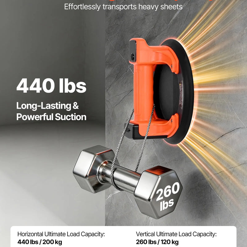 VEVOR elektriskais vakuuma piesūceknis 203 mm, stikla un flīžu pacēlājs ar digitālo displeju vakuuma jaudai un akumulatora līmenim, maksimālā celtspēja 200 kg, piemērots flīzēm un granītam, 1 gab.