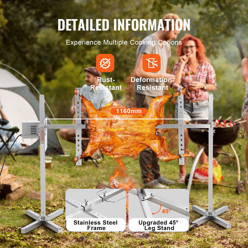 VEVOR 116 cm Elektriskais BBQ Rotējošais Grils, Nerūsējošā Tērauda, 60 kg Cūkgaļai un Aitai
