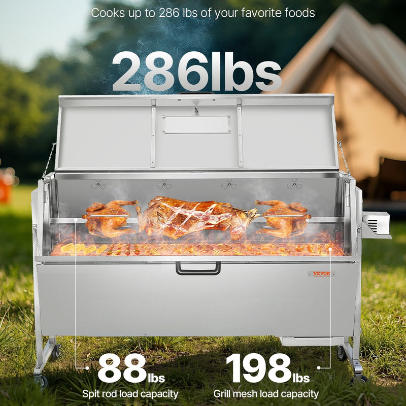 VEVOR rotējošais grils – 60W elektriskais cepšanas grils cūkai, jēram un vistai, MAX slodze 130 kg