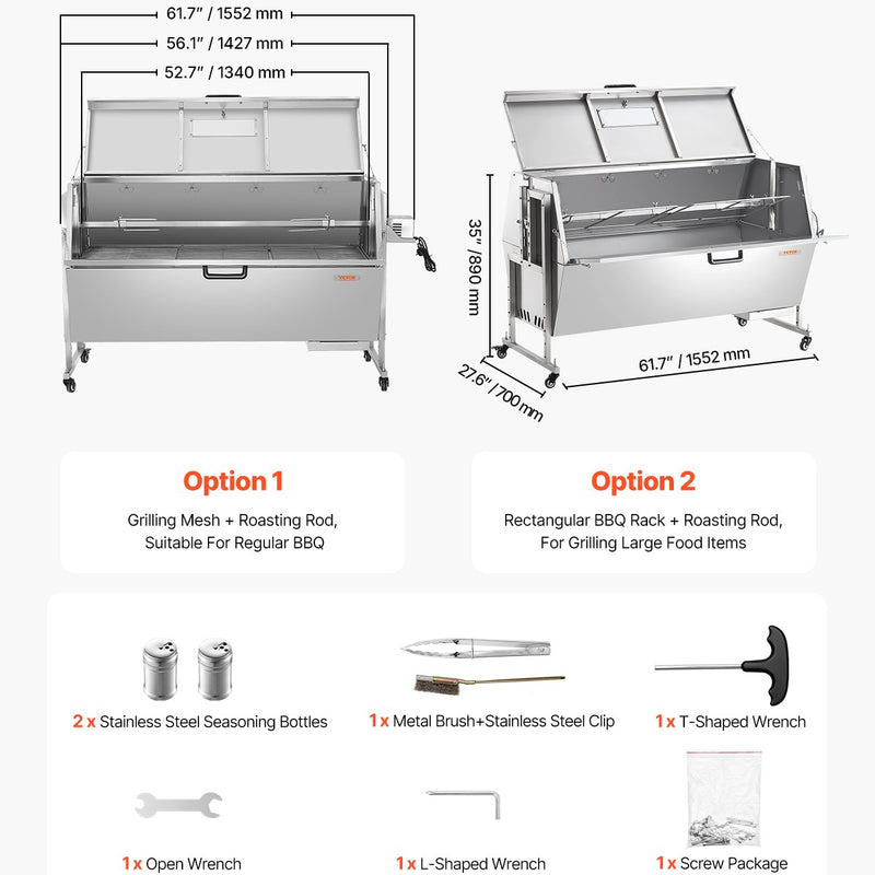 VEVOR rotējošais grils – 60W elektriskais cepšanas grils cūkai, jēram un vistai, MAX slodze 130 kg