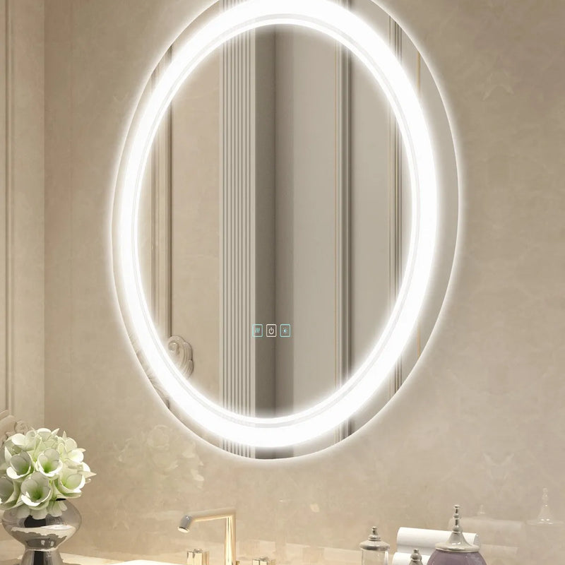 VEVOR LED vannas istabas spogulis, 60 cm apaļš LED sienas spogulis ar priekšējo un aizmugurējo apgaismojumu, pretaizsvīšanas funkciju un atmiņu, bezpakāpju 3 krāsu temperatūras regulējams apgaismojums