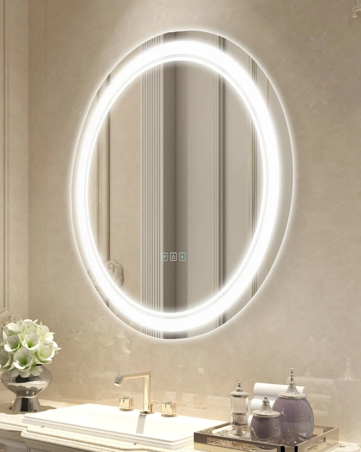 VEVOR LED Bathroom Mirror, 60 cm Round LED Wall Mirror with Front and Back Lighting, Anti-Fog Function and Memory, Dimmable 3 Colour Temperature Lighting