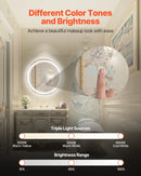 VEVOR LED vannas istabas spogulis, 60 cm apaļš LED sienas spogulis ar priekšējo un aizmugurējo apgaismojumu, pretaizsvīšanas funkciju un atmiņu, bezpakāpju 3 krāsu temperatūras regulējams apgaismojums