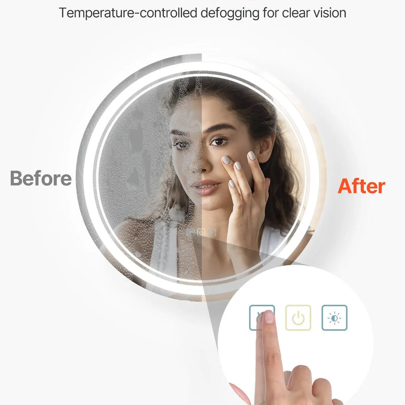 VEVOR LED vannas istabas spogulis, 60 cm apaļš LED sienas spogulis ar priekšējo un aizmugurējo apgaismojumu, pretaizsvīšanas funkciju un atmiņu, bezpakāpju 3 krāsu temperatūras regulējams apgaismojums